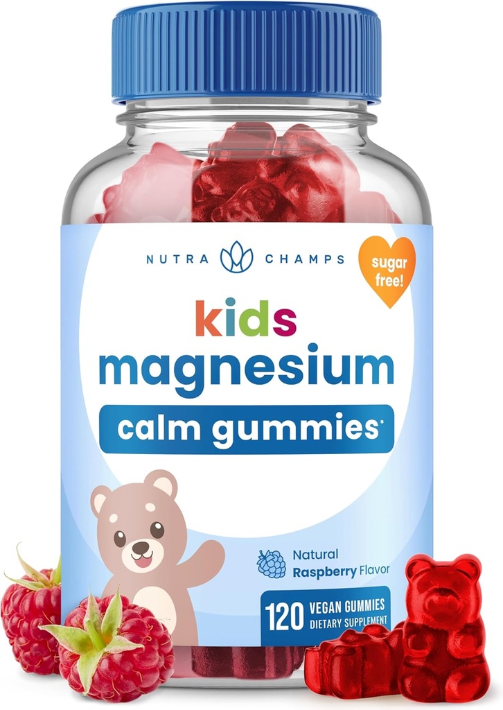 NutraChamps 120 Gommies de magnésium pour enfants - Sans sucre Gommies de magnésium pour enfants - 4 mois d'approvisionnement - soutient la santé osseuse, le sommeil - supplément de citrate de magnésium pour enfants