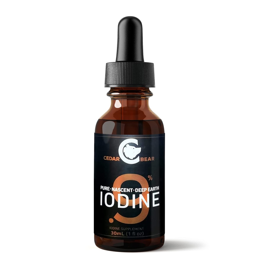 Ours de cèdre - supplément d'iode de Terre profonde à 0,9% pure-Nascent, soutien thyroïdien tout naturel et booster le métabolisme, gouttes d'iode sans alcool, liquide d'iode naturel, 1 fl oz / 30 ml