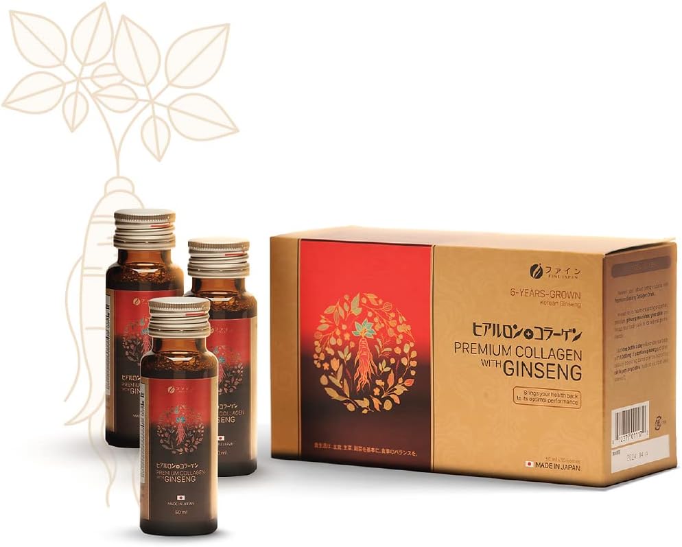 FINE JAPON Premium Collagen & Ginseng Liquid Supplement for Healthy Aging - Vegan, Hydratant Sérum Anti-Age, Collagène Suppléments Peptides Poudre Subsitute - Anti rides Collagène liquide pour les femmes