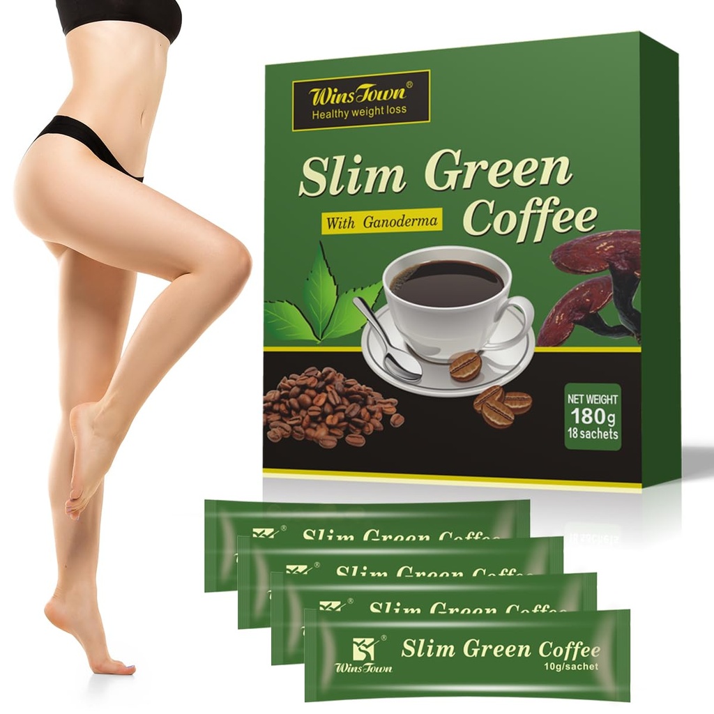 Poudre d'extrait de café vert Premium - Suppléments d'extrait de café vert sans gluten avec 10 mélanges de santé naturels, café instantané, 180g (18 sachets)