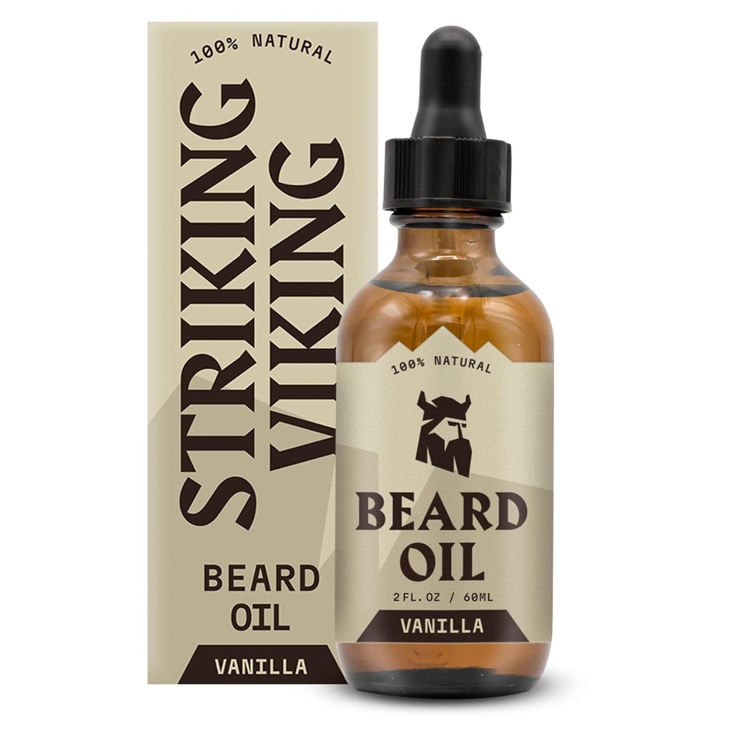 Huile Viking Vanilla pour les hommes - Reconditionneur naturellement dérivé avec Argan & Jojoba huiles pour adoucir, hydratant et croissance (2 Oz)