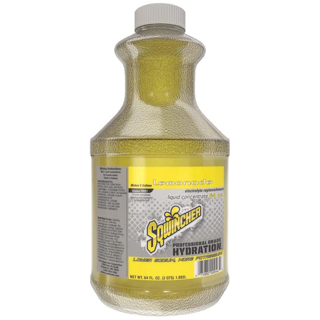 Sqwincher Liquid Concentrate de Lémonade Aromatisé de Lémonade Faible Calorie de Légère Sodium de Légère Sodium d'Électrolyte Réapprovisionner Mélange de boisson d'hydratation de Légumes 5 Gallons de Boissons de 64 oz (paquet de 6)