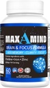 Formule de Focus Cerveau MaxAMind - Supplément Cerveau Nootropique Premium, pour hommes et femmes - Capsules de Focus sans caféine pour la concentration, le soutien mémoire, améliorer la clarté mentale et l'alerte