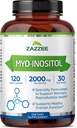Zazzee Myo-Inositol Capsules, 2000 mg par portion, 120 Capsules Vegan, Posologie idéale pour le rapport 40:1, 100% Végétarien, Hormone Balance & Healthy Ovarian Function Support, All-Natural et Non-OGM