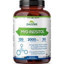 Zazzee Myo-Inositol Capsules, 2000 mg par portion, 120 Capsules Vegan, Posologie idéale pour le rapport 40:1, 100% Végétarien, Hormone Balance & Healthy Ovarian Function Support, All-Natural et Non-OGM