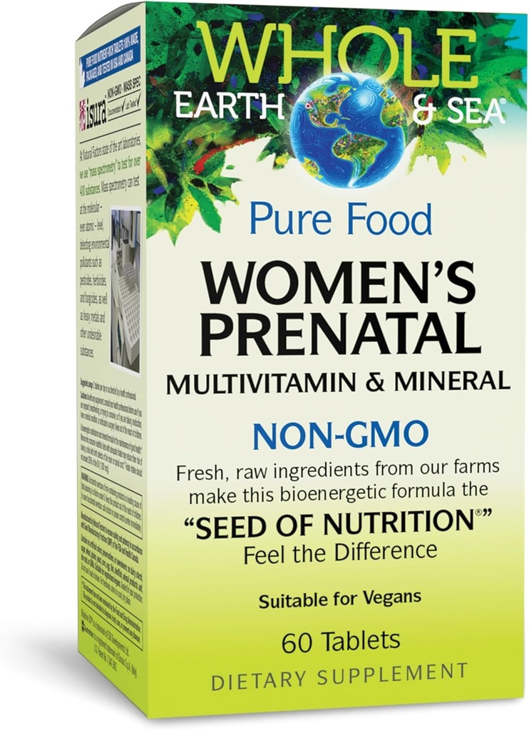 Natural Factors Whole Earth & Sea, Women's Prenatal Multivitamin and Mineral, Whole Food Supplement, Vegan, 60 Tablets