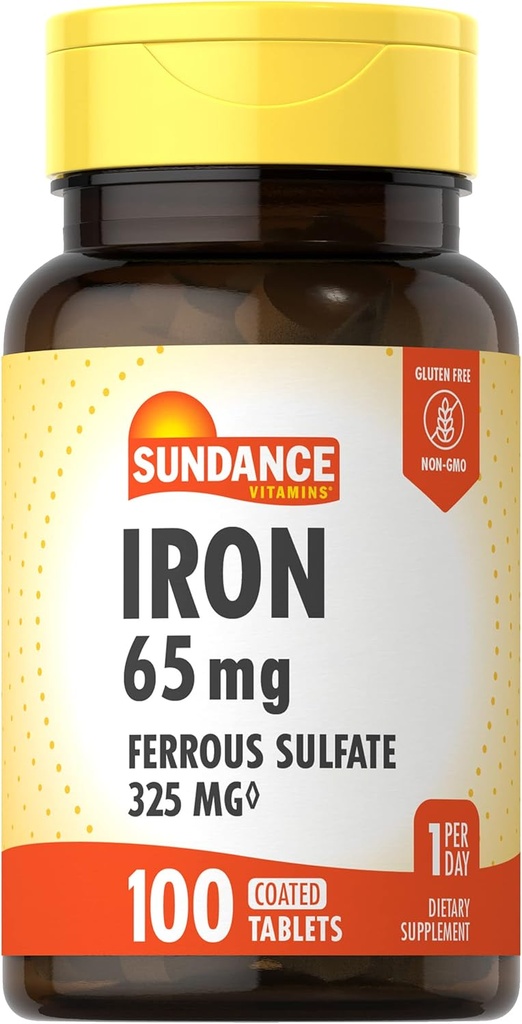 Sundance Iron Supplement Ferrous Sulfate 325mg | 100 Tablets | Vegetarian, Non-GMO, and Gluten Free