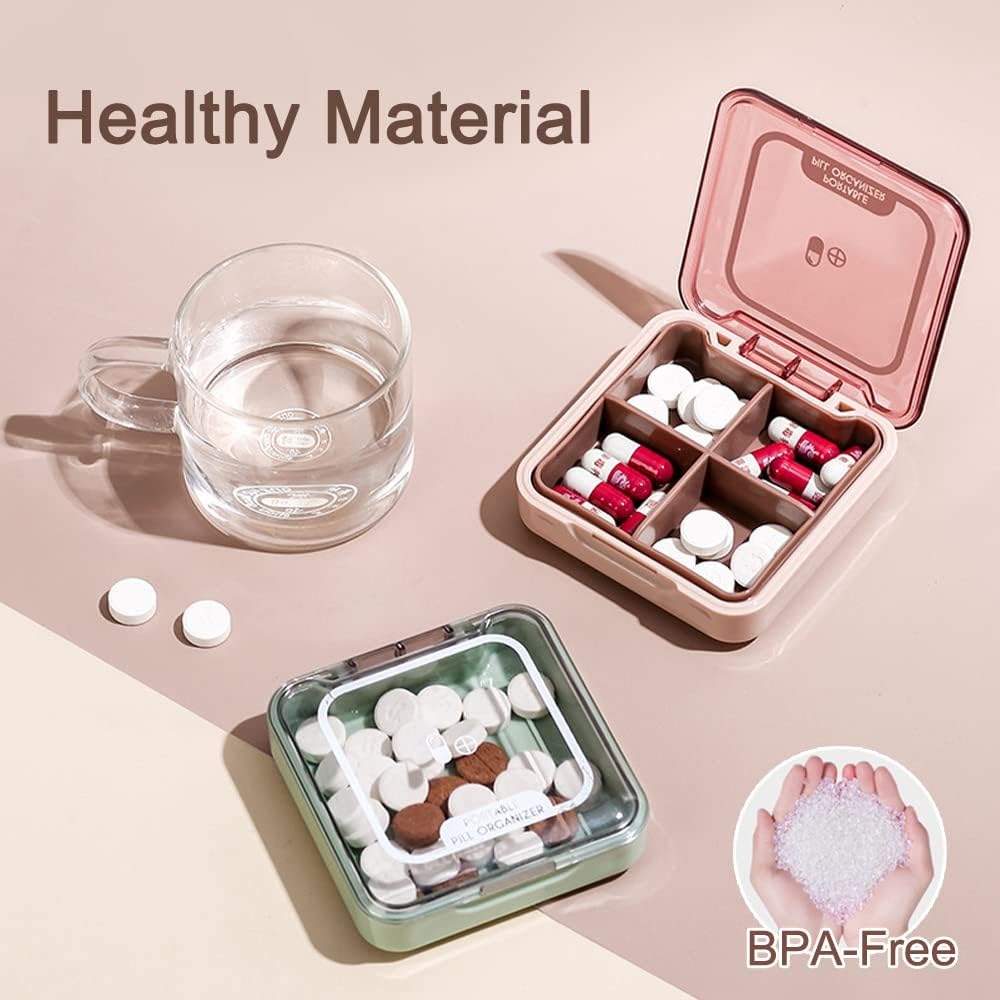 Petite boîte à pilules, étui sans pilules BPA avec 4 grands compartiments pour tenir les vitamines, organisateur de boîtes à pilules portables étanches pour les voyages (vert)