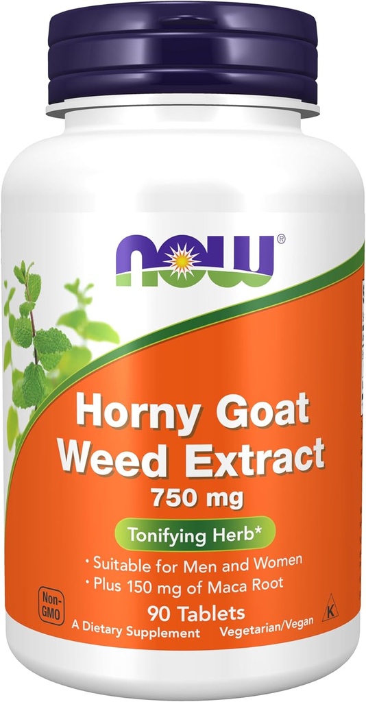 MAINTENANT Suppléments, Extrait d'herbe de chèvre horny 750 mg Plus 150 mg de racine de maca, Herbe tonifiante*, 90 comprimés