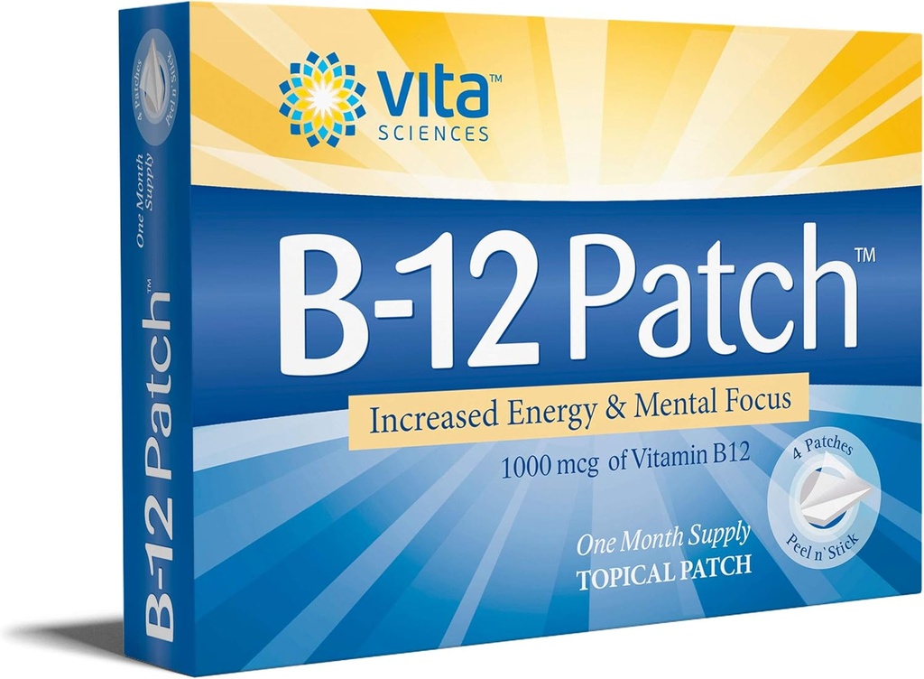 Vita Sciences Vitamine B12 Patch - Formule de force supplémentaire pour les hommes et les femmes, 1 mois d'approvisionnement. Boost Énergie, Focus, Mémoire & Métabolisme