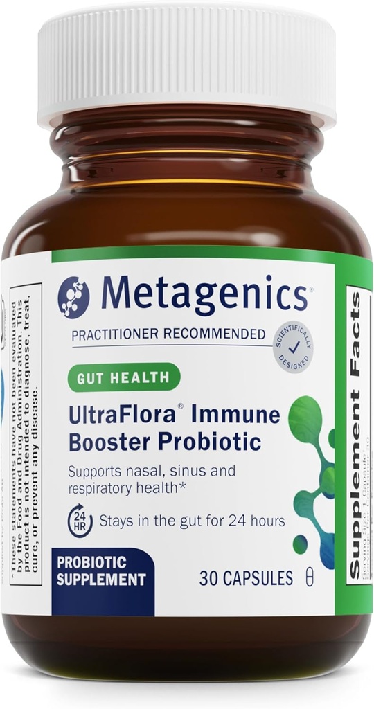 Métagène UltraFlora Immune Booster Probiotic - Probiotique stable à plateau pour le soutien immunitaire quotidien* - Soutient une fonction nasale, sinusale et respiratoire saine* - 30 Compte