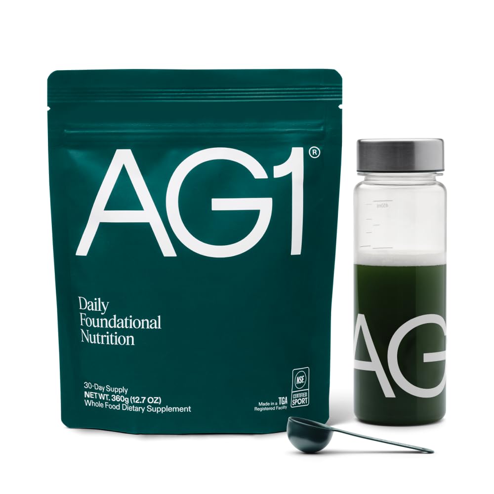 Supplément en poudre de vert AG1 Améliorer la santé des guts Multivitamines, probiotiques, sans gluten, végétaliens et céto-friendly.