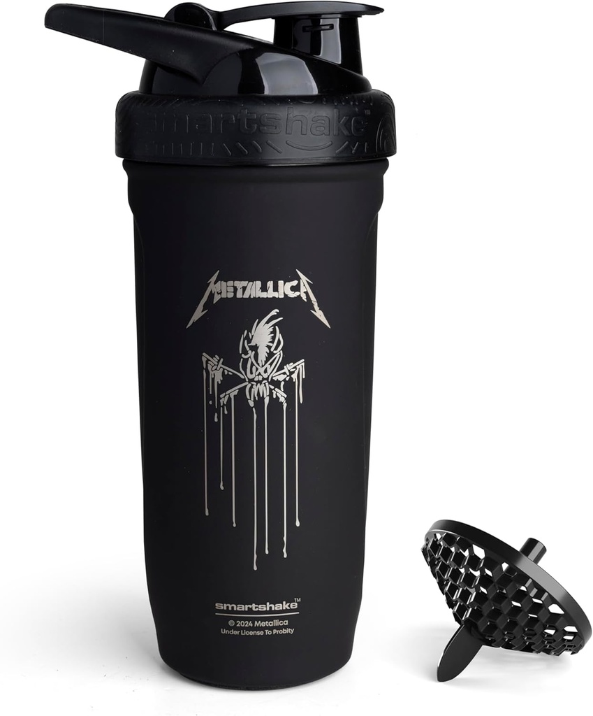 Smartshake Rockband Reforce en acier inoxydable Protein Shaker Bouteille 900 ml de 30 oz - Vis anti-effraction sans BPA - Non isolé – Unisexe (Metallica, Scary Guy Logo)
