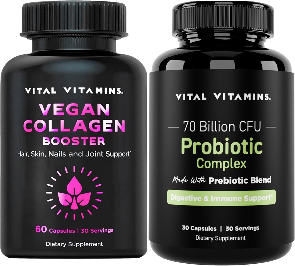 Vitamines vitales Booster végétalien de collagène + complexe probiotique