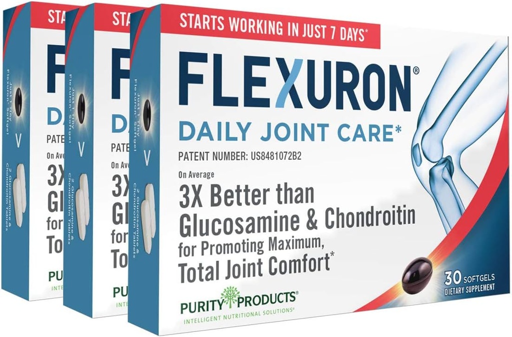 Produits de pureté Flexuron Formule articulaire 3X mieux que la glucosamine et la chondroïtine - commence à travailler en seulement 7 jours - Huile de krill, faible poids moléculaire Acide hyaluronique, Astaxanthine - 30 Compte (3)