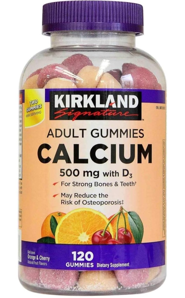 Kirkland Signature Calcium à croquer avec vitamine D3 Gummies adultes, 120 ct x 1 bouteille