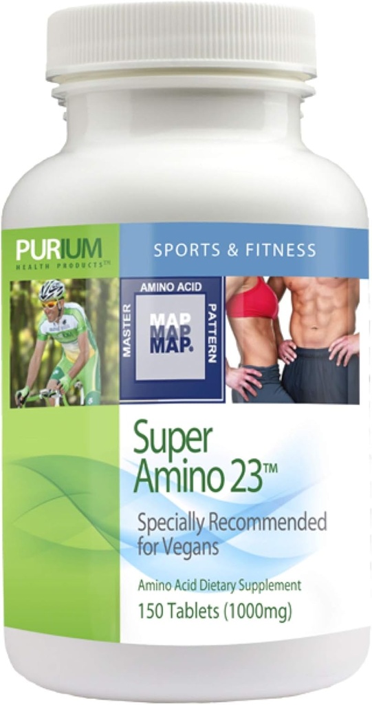 Purium Super Amino 23-150 Comprimés végétaliens - BCAA & Essential Amino Acid Dietary Supplément, préentraînement, aide à la récupération, peut aider à construire des muscles - sans gluten - 30 portions