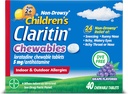 Claritin Children's Allergy Medicine, 24 heures sur 24 Loratadine non somnolente 5mg Comprimé à croquer, Antihistamine pour les enfants de 2 ans et plus, Aromatisé au raisin, 40 comprimés