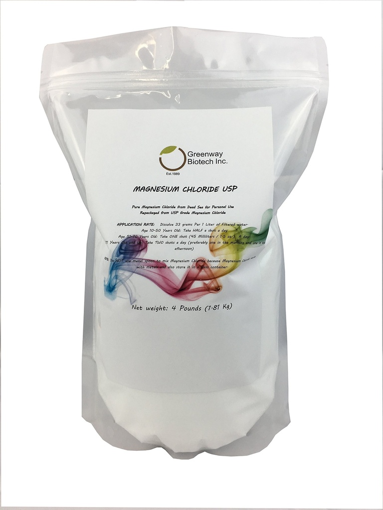 Greenway Biotech, Inc. Chlorure de magnésium USP Supplément 100% Cloruro de Magnesio Poudre Comestible (Niveau pharmaceutique)- (4 livres)