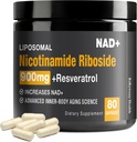 Supplément NAD+ - NAD+ avec nicotinamide Riboside (NR) et resvératrol Quercetin 900mg, 80 Capsules, USA-063-0911XL-136NAD