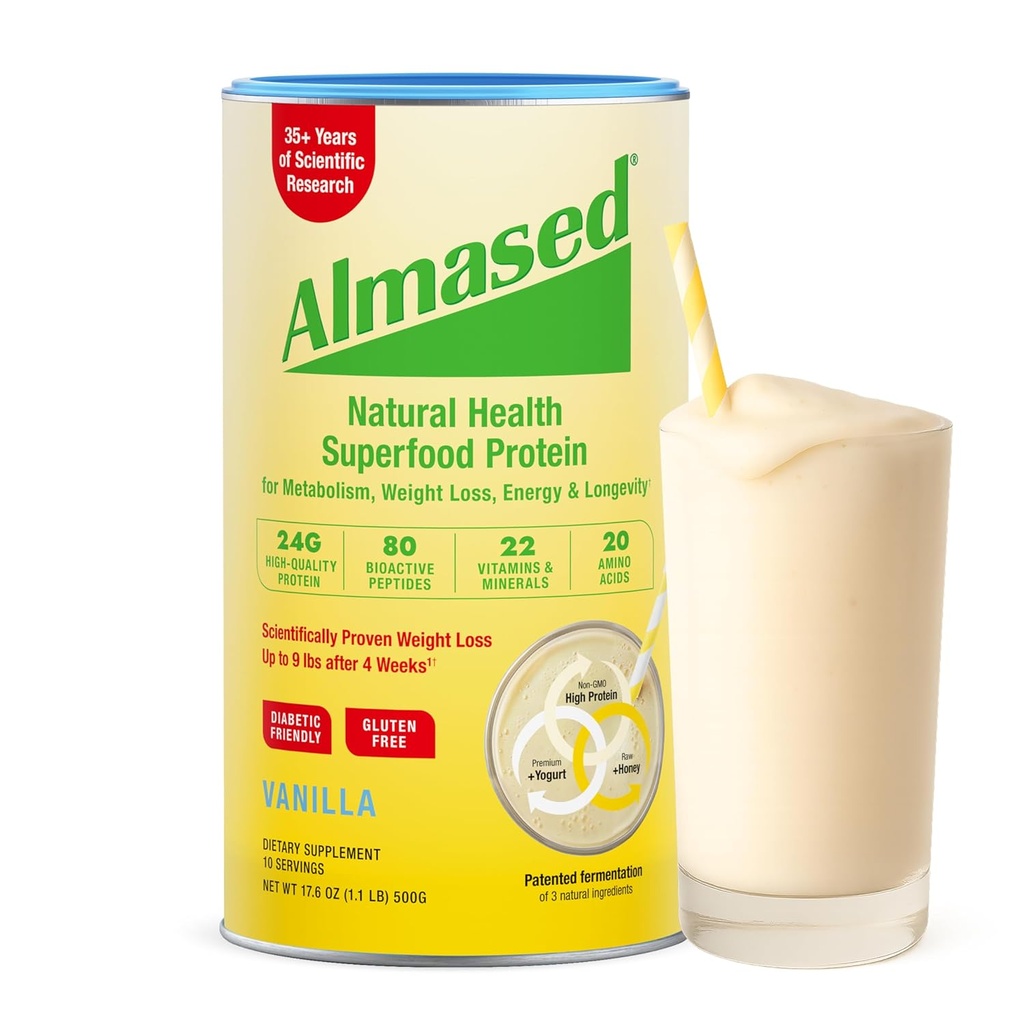Almased Vanilla substitut de repas Shake - Faible-Glycémie haute protéine de base de la plante Poudre- Poids nutritionnel Supplément de soutien de la santé - Vanilla Flavor - 17,6 oz (1,1 livre (1 paquet))