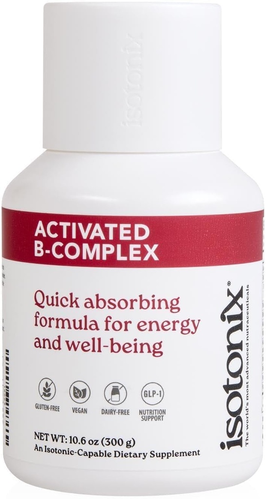Complexe Isotonix activé B – supplément de vitamine Vegan B pour l'énergie, le soulagement du stress et la santé du système nerveux – Formule isotonique potable – 90 portions
