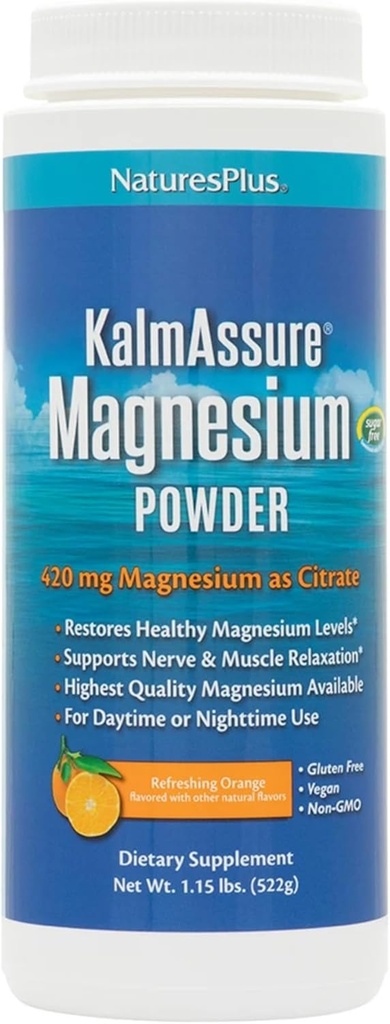 NaturesPlus KalmAssure Magnésium Poudre - 1.15 lb, Paquet de 2 - Arôme Orange - Supports Relaxation Nerve et Muscle - Non-OGM, Sans gluten, Vegan - 120 Total des portions