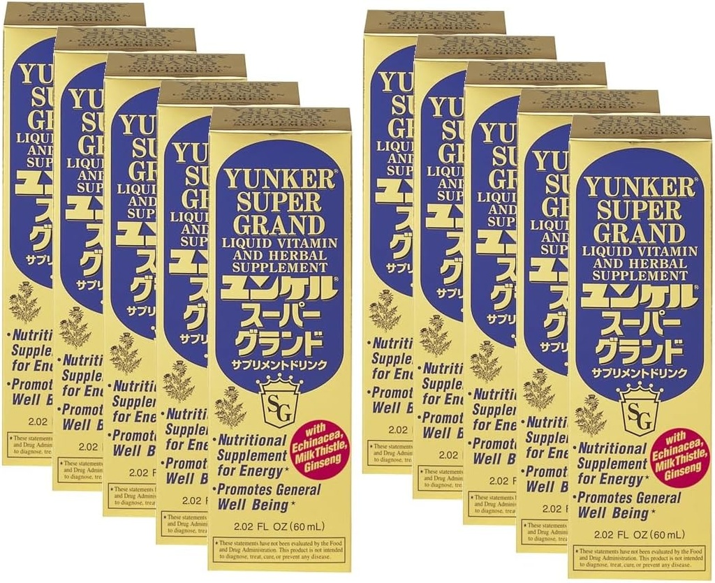 Super Grand, Vitamine liquide et supplément à base de plantes, suppléments à base de plantes nérologiques, stimuler l'énergie à base de plantes, réduit la fatigue physique et la fatigue, 2.02 Fl oz, Fabriqué au Japon (paquet de 10)