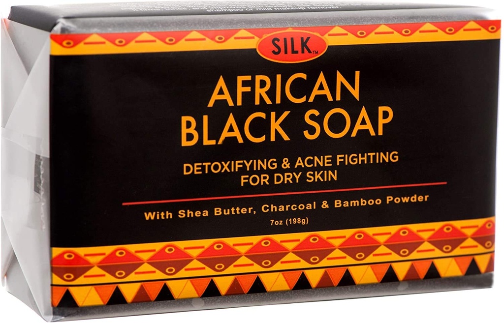Savon noir africain 7oz pour l'acné, l'eczéma, la peau sèche, le psoriasis, l'élimination des cicatrices, le visage et le lavage du corps - beurre de karité, charbon, poudre de bambou