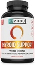 Support Thyroïde Zhou - Supplément Thyroïde pour les femmes et les hommes avec Zinc, Iodine et Sélénium, Complexe Métabolique de la Santé Thyroïde, Support Antioxydant avec Aswagandha et Kelp - 120 Capsules Veggie