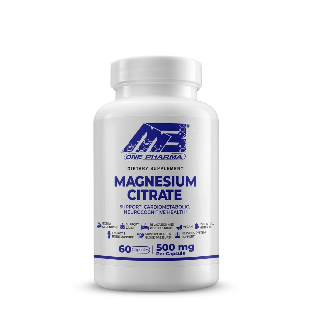MB 1 Citrate de magnésium 500mg - Formule de haute absorption pour le muscle, le nerf, le sommeil et le os - Vegan, non-OGM - Digestion et santé cardiaque - 60 capsules - 60 jours d'approvisionnement