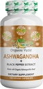 Suppléments bio Veda Ashwagandha, 1500mg - Capsules Ashwagandha avec extrait de poivre noir - Fabriqué à partir de racine 100% bio Ashwagandha - Supplément de soutien d'humeur & énergie, 120 Veggie