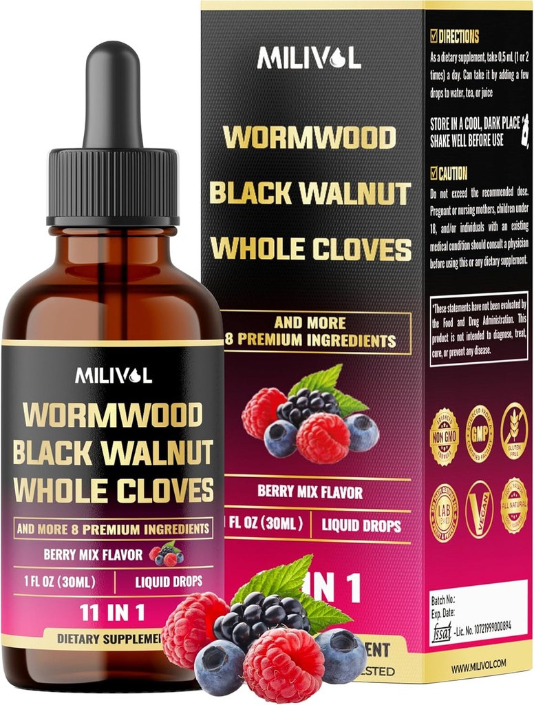 11in1 Extrait de teinture de bois de noyer noir avec des vêtements entiers, berbère et 8 plus - 2 mois d'approvisionnement - 1 Fl Oz - mélange de baies