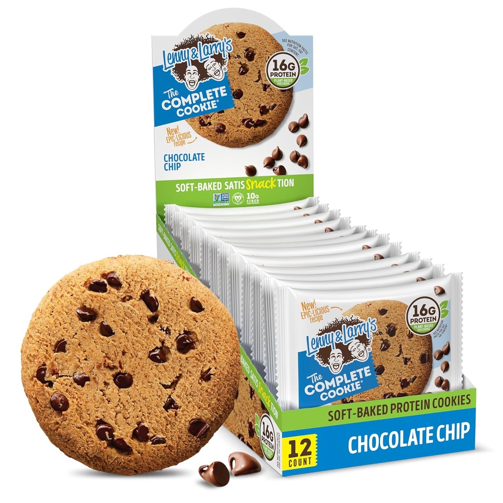 Lenny & Larry's The Complete Cookie, Chocolate Chip, Soft Bakeed, 16g Protéines végétales, Vegan, Non-OGM, 4 Ounce Cookie (paquet de 12)
