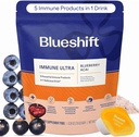 Blueshift Immune Ultra - 5-en-1 Immune Support Powder Drink Mix, Immune Defense Supplément de vitamine avec vitamine C, zinc, superaliments, antioxydants, pré et probiotiques - Blueberry Acai Pods (14 Pack)