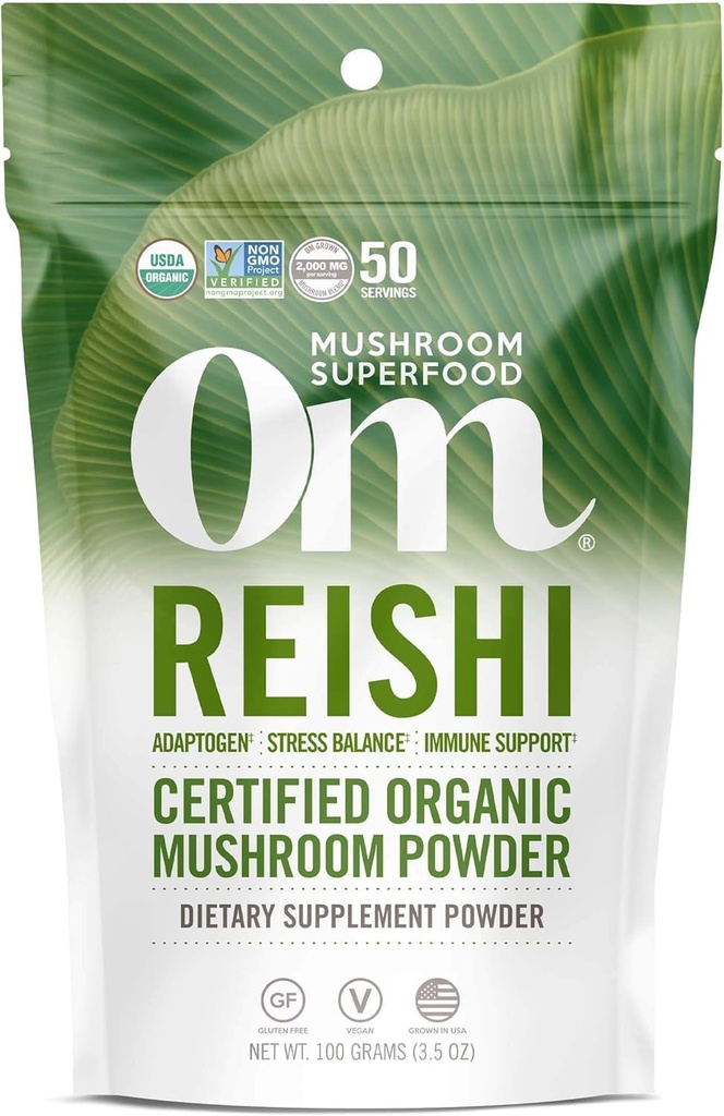 OM MUSHROOM SUPERFOOD Reishi Poudre de Champignon Biologique, 3.5 Ounce, 50 portions, Adaptogène, Stress & Immune Support, Supplément de Champignon Superfood