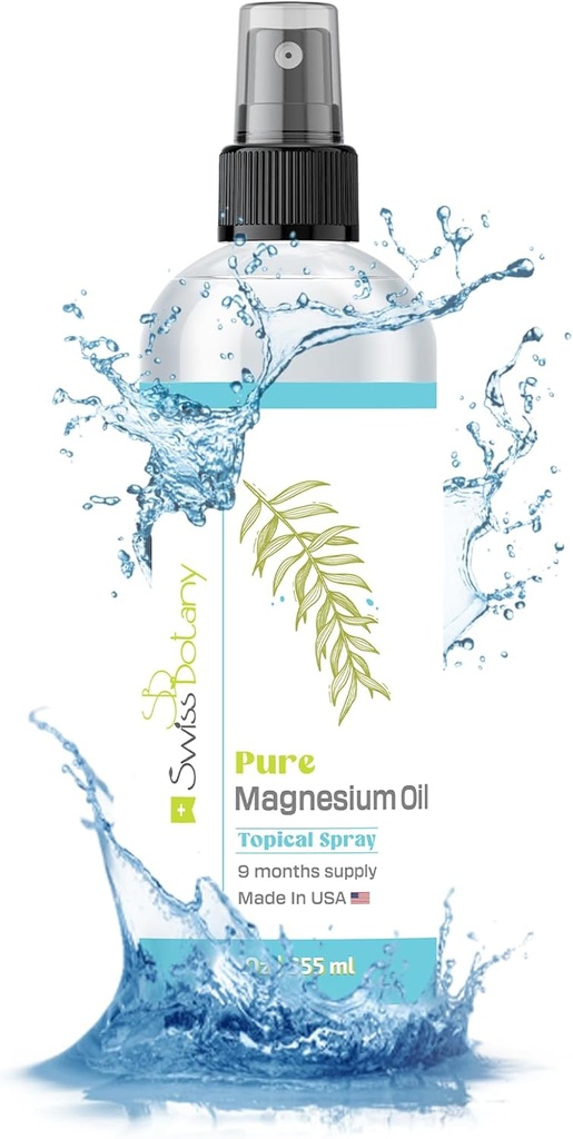 Spray à l'huile de magnésium pur - Spray au magnésium pour pieds - 12 fl oz (9 derniers mois) - Spray au magnésium organique de qualité USP - Sources naturelles - Livre électronique inclus - Fabriqué aux États-Unis