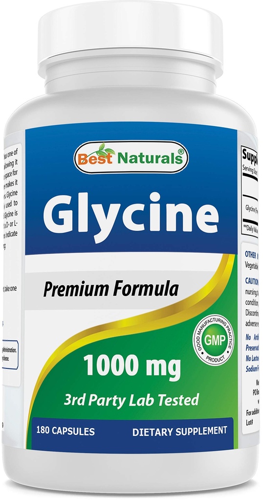 Meilleur complément Glycine naturel 1000 Mg pour la production d'énergie, 180Count