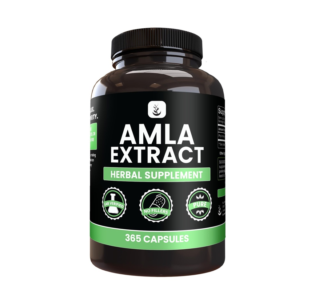 INGRÉDIENTS ORIGINAUX DE PURE Extrait Amla (365 Capsules) Pas de magnésium ou de poudre de riz, toujours pur, vérifié en laboratoire