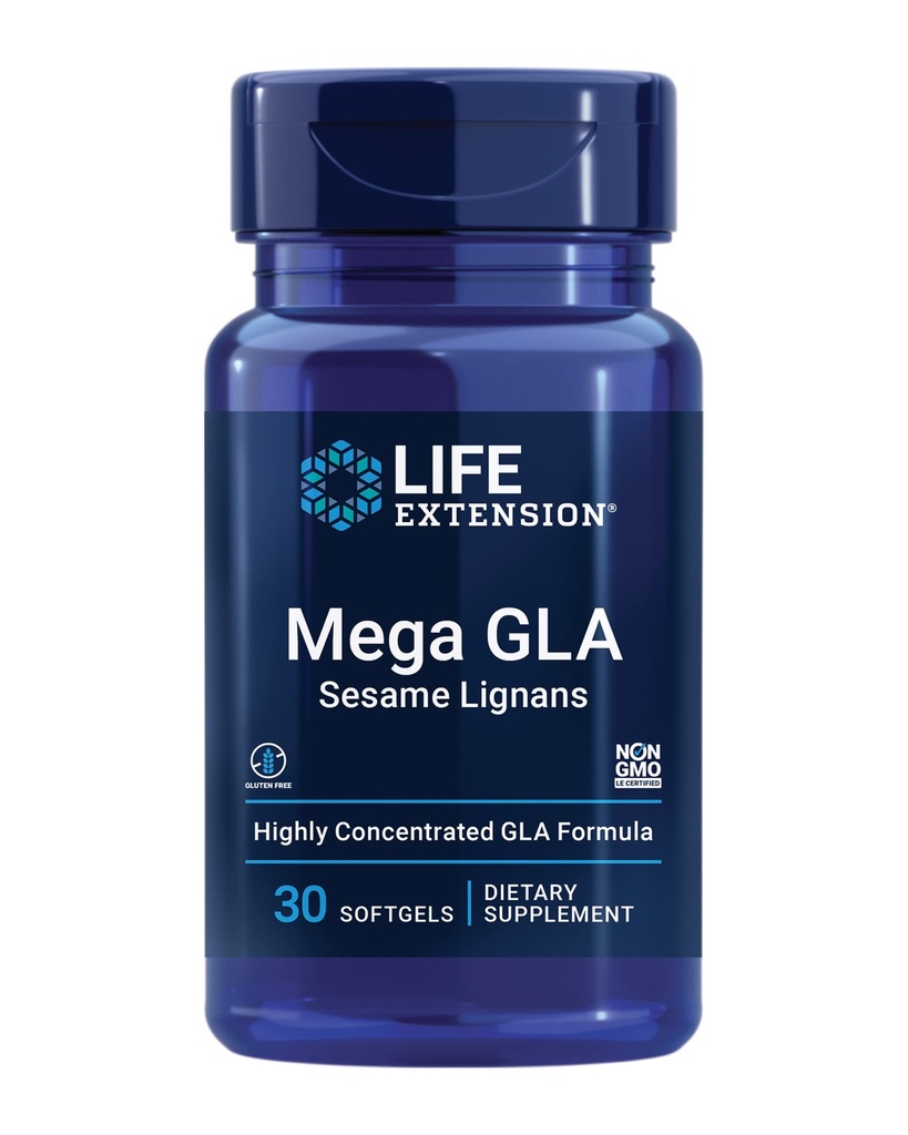 Extension de vie Mega GLA sésame Lignans, Omega-6 acides gras pour promouvoir une réponse inflammatoire saine, sans gluten, non-OGM, 30 softgels