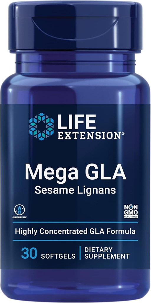 Extension de vie Mega GLA sésame Lignans, Omega-6 acides gras pour promouvoir une réponse inflammatoire saine, sans gluten, non-OGM, 30 softgels