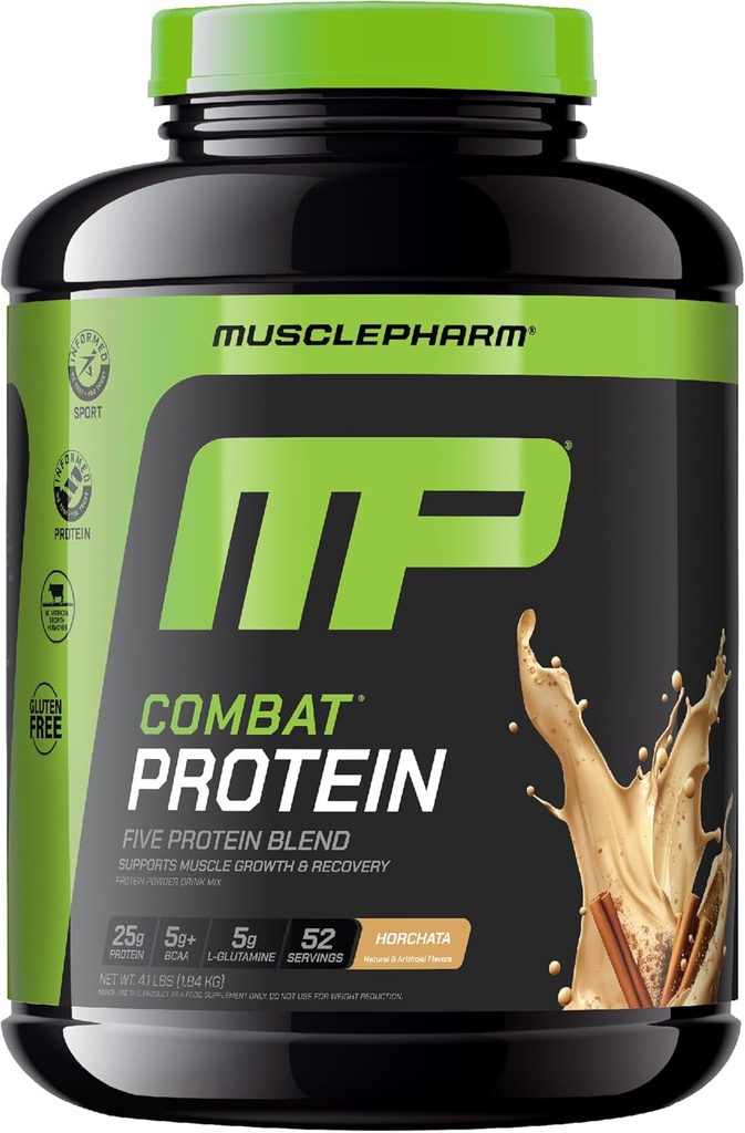 Poudre de protéines de lutte contre le pharm musculaire, Horchata Flavor, Carburants Muscles pour des entraînements productifs, 5 Sources de protéines incluant Isolation de protéines de lactosérum et Albumine d'oeuf, Sans gluten, 4 lb, 52 portions