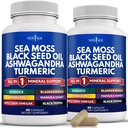 NOUVELLE AGE Sea Moss Capsules Black Seed Oil Ashwagandha Turmeric Bladderwrack Burdock - avec Manuka, miel Dandelion, vinaigre de cidre noir sans gluten