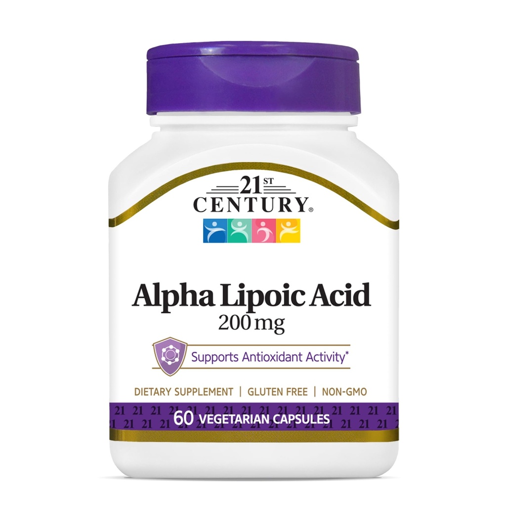 Soins de santé du 21e siècle Acide alpha lipoïque 200 mg, 60 gélules de comte végétarien