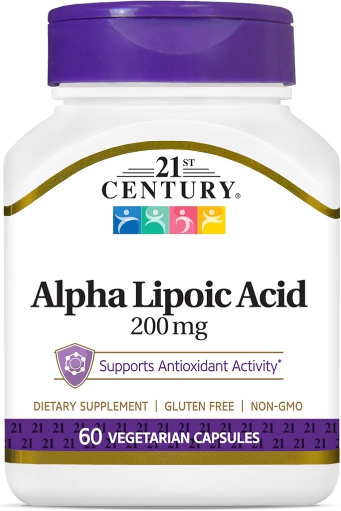 Soins de santé du 21e siècle Acide alpha lipoïque 200 mg, 60 gélules de comte végétarien