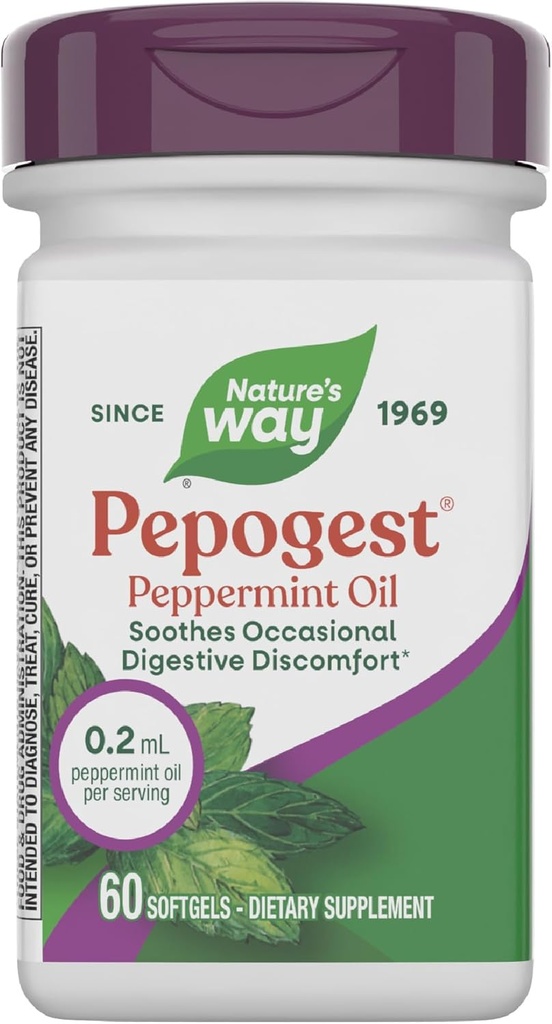 Huile de menthe poivrée de la nature, adoucis Désagrément gastro-intestinal occasionnel*, softgels enrobés de menthe poivrée, 60 softgels (paquetage mai Vary)