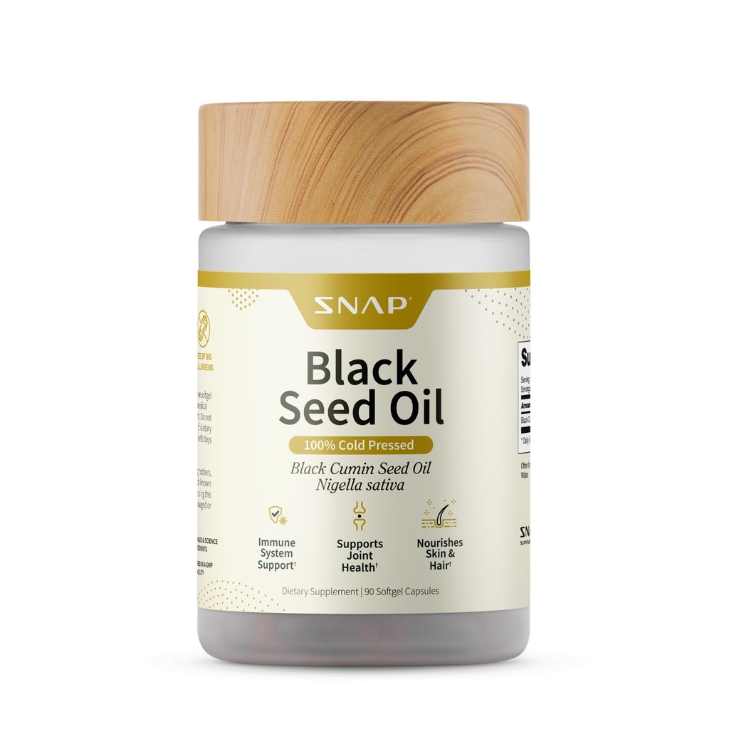 Snap Suppléments Capsules d'huile de graines noires – 100% Cold Pressed Organic Nigella Sativa – soutient la santé immunitaire, la désintoxication, la peau, les cheveux, les articulations et le bien-être global – 90 Softgels