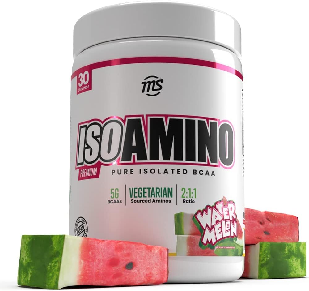 Man Sports ISO Amino - Watermelon Pure Isolated BCAA Powder 270 Grams - Vegetarian Formula 2:1:1 Ratio - Natural Ingredients - Lean Muscle Building Fat Burning Supplement