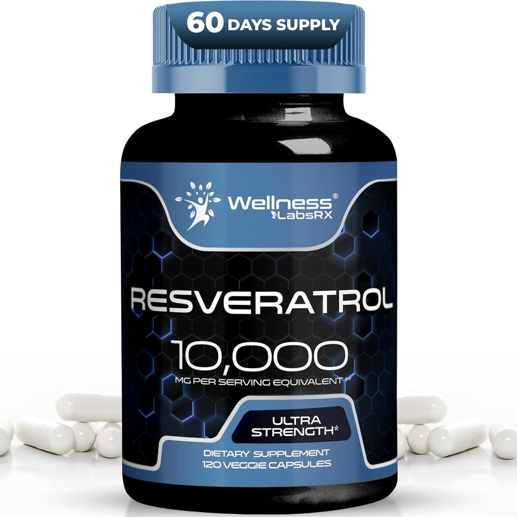 WELLNESS LABSRX Resveratrol 120 Capsules, Supplément Resveratrol, Resveratrol 1000mg Polygonum Root, Trans Resveratrol pour le vieillissement en santé, coeur, soutien de la santé cérébrale - Vegan, Keto