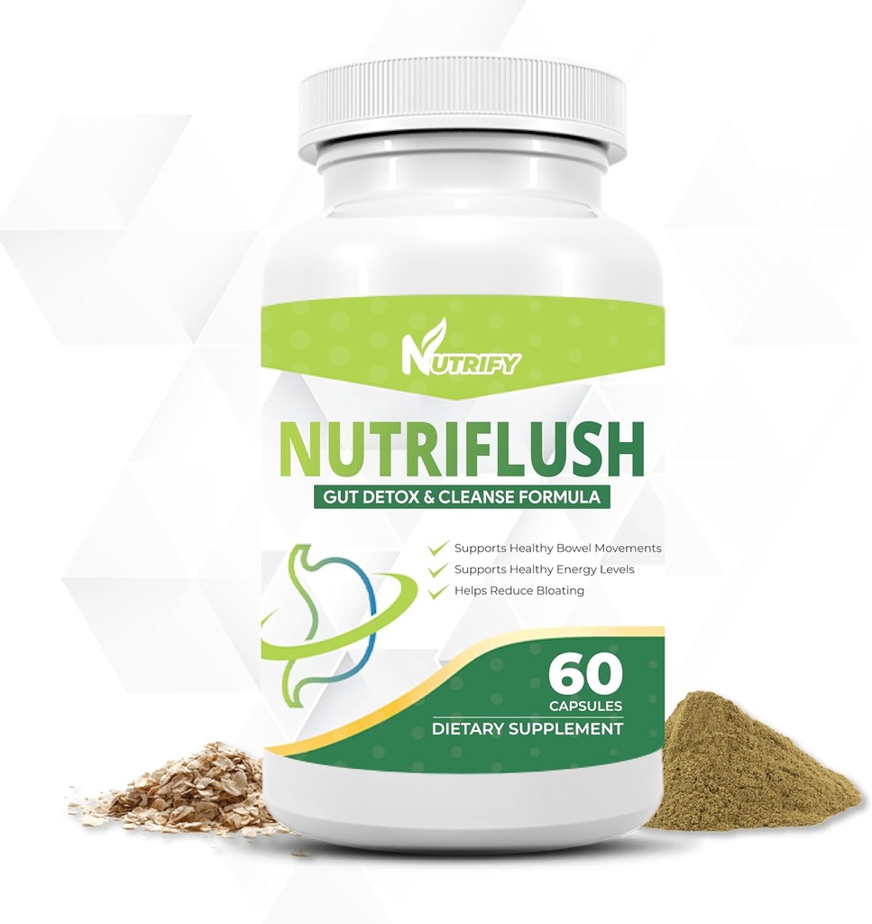 NutriFlush - Powerful Colon Support & Gut Cleanse Formula, haute absorption, sans OGM, fabriqué aux États-Unis